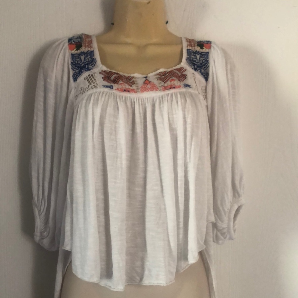 White Embroidered free people boho spring Women's Top